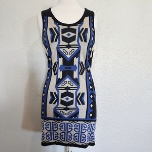 🔴3/$20 T/O Blue & Black Graphic Sleeveless Sweater Dress Size L